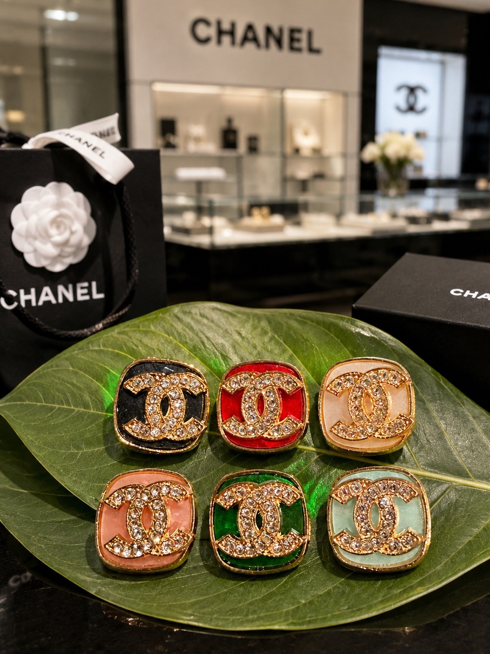 CHANEL inspired Crystal CC Logo Enamel Button Earrings |Assorted Colors | U Pick